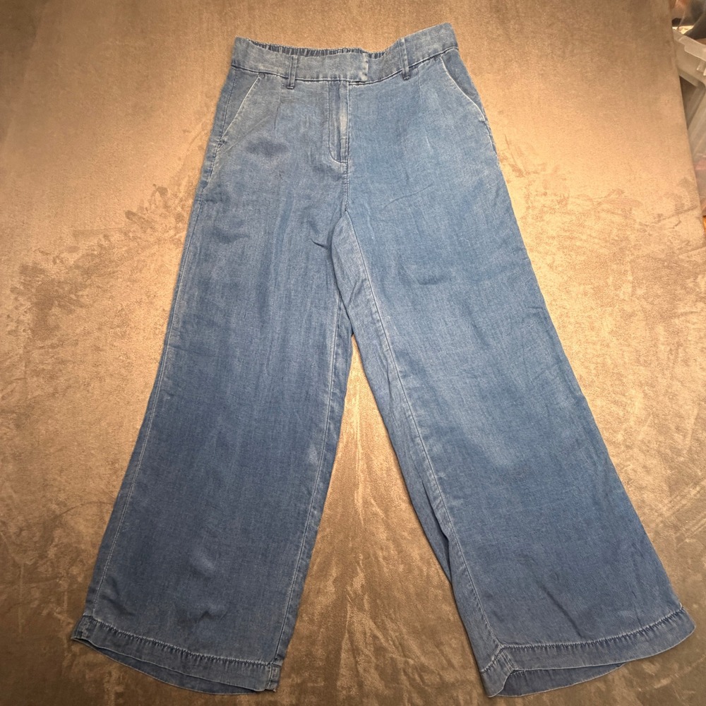 American Eagle Wide Leg Pants Women 6 Short Blue Lyocell High Rise Cropped